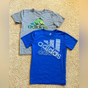 Adidas Kids' Logo performance T-Shirts, grey and blue, size L/G(14/16).
